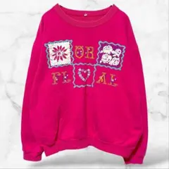 長袖コットントレーナー カジュアル ピンク 綿100 日本製 レディース 柄