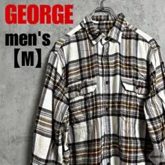 a186【GEORGE】フランネルチェックシャツ【メンズM】