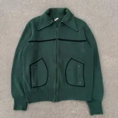 70s DuPont オーロンアクリル ニットブルゾン 深緑　Y2K グランジ