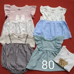 ベビー服 5点セット ワンピース ロンパース Ｔシャツ 女の子 80cm 半袖