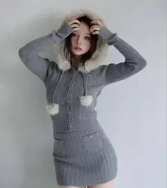 【正規品】Reo fur knit set up グレー