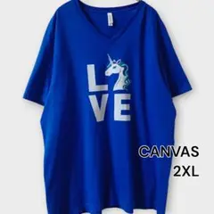 CANVAS ユニコーンプリントT｜2XL・ブルー・コットン100％