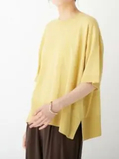 オペークドットクリップ ハイツイスト リラクシークルーネックニット イエロー