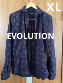 美品！EVOLUTION ネイビーとレッドのチェック柄長袖シャツ