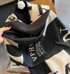 24H以内発送☆暖かカシミヤ混★英字リバーシブルお洒落カシミヤ大判マフラー346