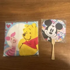 プーさんとピグレット タオル 約34cm とミッキーマウスのうちわ