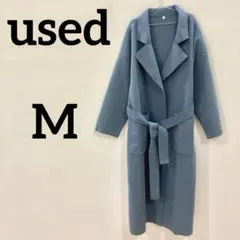 【ロングコート】ベルト付き ガウンコート ブルー M