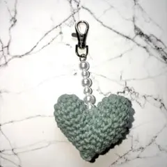 ハートチャーム☆グリーン☆かぎ編み☆ハンドメイド☆