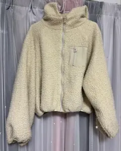 フリースジャケット フード付き クリーム色