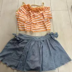 女の子用オレンジストライプ水着セット