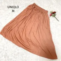 ユニクロ【M】タグ付き　オレンジ フレアスカート ゴムウエスト　体型カバー