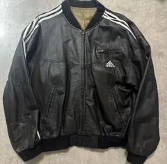 アディダス 3ストライプ レザージャケット リメイク古着