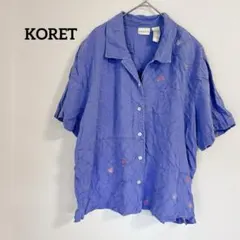 KORET 紫 半袖シャツ ワンポイント刺繍 ゆったり 肩パット付き