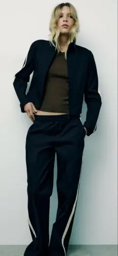 ZARA☆サイドテーピングパンツ　ネイビーブルー　セットアップ可能