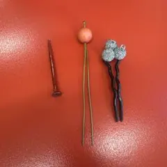 かんざしセット オレンジ球状装飾