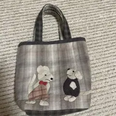 ねずみパッチワークハンドメイド小型トートバッグ