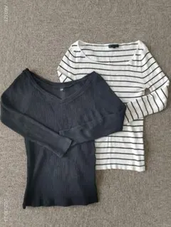 ストライプ 七分丈トップス 2点セット S