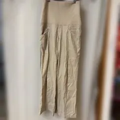 ベージュ マタニティパンツ リブニットウエスト