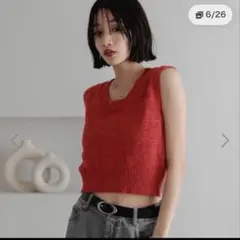 LOWRYS FARM スラブバックボタンベスト ニットベスト 赤 レッドのサムネイル