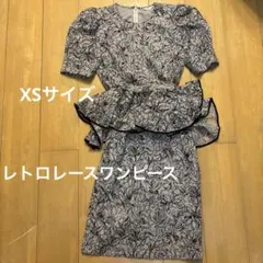 花柄レース ペプラムワンピース 半袖