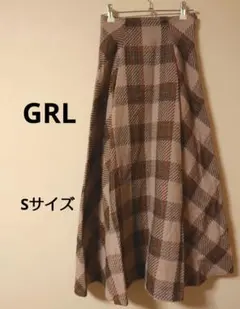 GRL チェック柄フレアロングスカート ベージュ ピンク ブラウンSサイズ