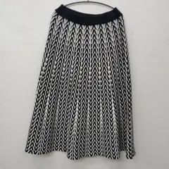 幾何学模様 ニットプリーツスカート ウエスト89-77　Lサイズ