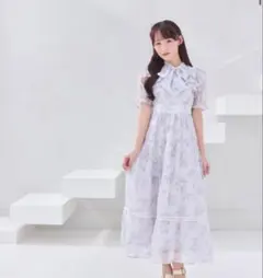 An MILLE フラワーフリルレースワンピース アイスグレイ 青 ブルー