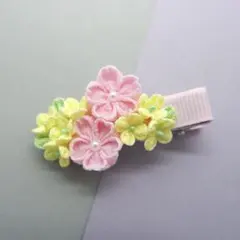 ＊つまみ細工＊　桜と菜の花のヘアクリップ