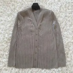 ドゥロワー　リブニットカーディガン　シルク　長袖　Vネック　グレージュ　1