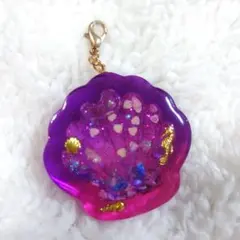 貝殻型キーホルダー 紫 ピンク シャカシャカシェイカー オイル入り