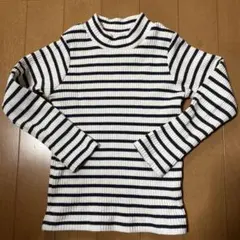 プティマイン 茶×白 ボーダー リブタートルネック 110cm