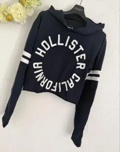 値下げ　hollister パーカー　ネイビー　クロップド　フーディ