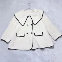 ビッグカラー ボアコート ホワイト パイピング O.S.K フリーサイズ