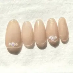 ちゅるんベージュ ネイルチップ パール ラメ 韓国 オフィス サイズオーダー可能