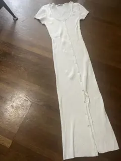 ZARA リブ編み ホワイト タイトロングワンピース