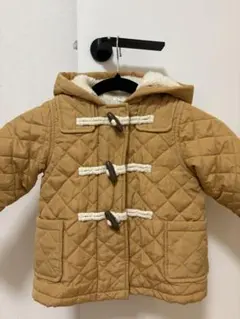 ベージュ キルティングコート フード付き