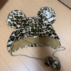 Disney ミニーちゃん　ヒョウ柄耳付き帽子