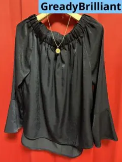 Greadyグレディブリリアン紺ブラウスネイビートップスオフショルダー袖フレアー