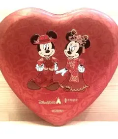 【新品未使用】香港ディズニーランド／ハート型缶入りクッキー／ミッキー ミニー
