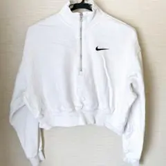 NIKE ナイキ 【S】ハーフジップ スウェット ショート丈 ホワイト 刺繍ロゴ
