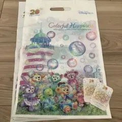 ディズニー ダッフィー20周年　カラフルハピネス　ショッパー 袋＋ステッカー