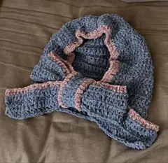 フード付きマフラー　バラボネット　リボン　バラクラバ　ブルー　ピンク　ラメ入り