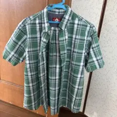 CONVERSE グリーン系チェック 半袖シャツ L