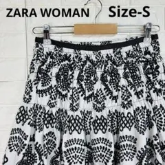 ザラ　ZARA WOMAN 総レース刺繍 ティアードミニスカート 白黒 Sのサムネイル