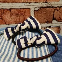 ハンドメイド☆ヘアアクセサリー☆ヘアゴム☆リボン☆ストライプ☆2個セット