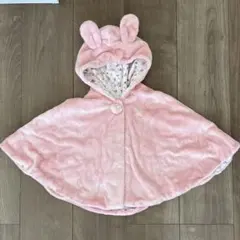 ミキハウス ベビーポンチョ うさぎ耳 ピンク