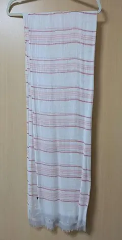 ストール モダール シルク ボーダー柄　白✕ピンク　180✕65cmのサムネイル