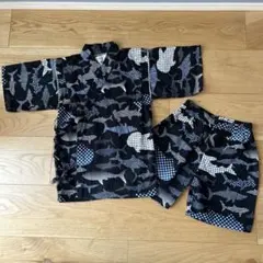 くろわっさんすべべ　甚平　男の子　サメ柄魚柄120㎝