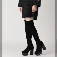 ESPERANZAブラックニーハイブーツ厚底グリッター