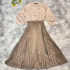 イェッカヴェッカ　プリーツワンピース　【F】　ベージュ　バイカラー　ドッキング